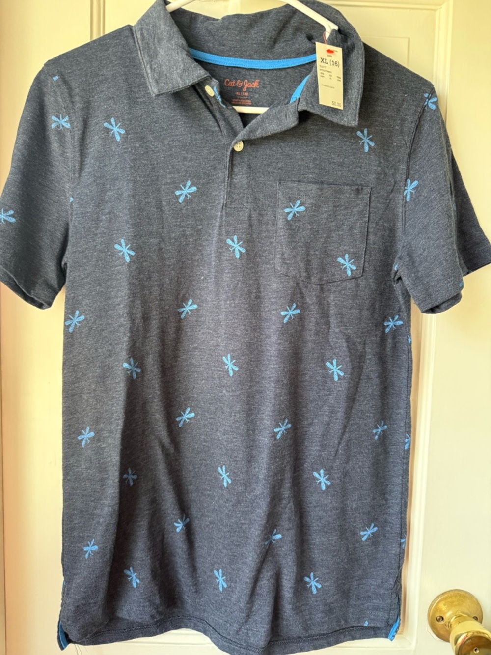 Cat & Jack Navy Polo with Light Blue Dragonfly Accents